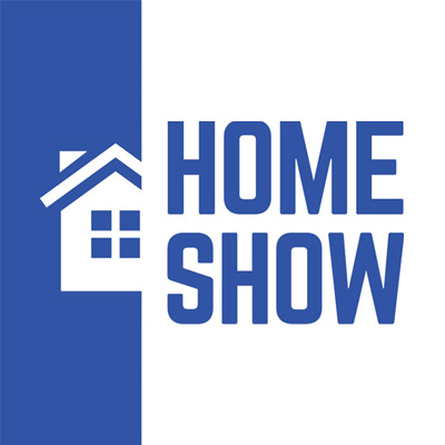 Logo for Home Show in blue and white with an image of a house.